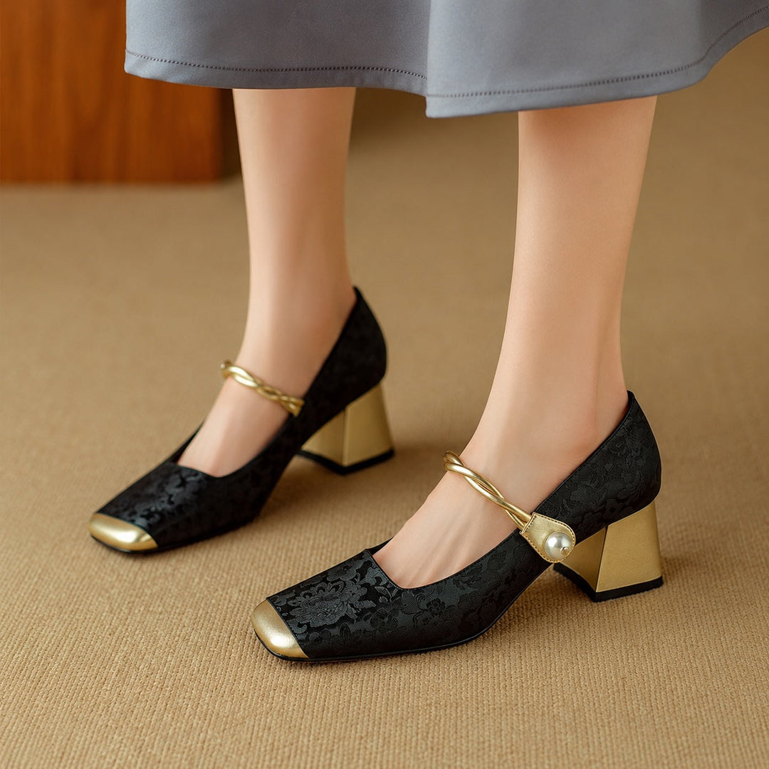 Florette Jacquard Block Heel Pumps