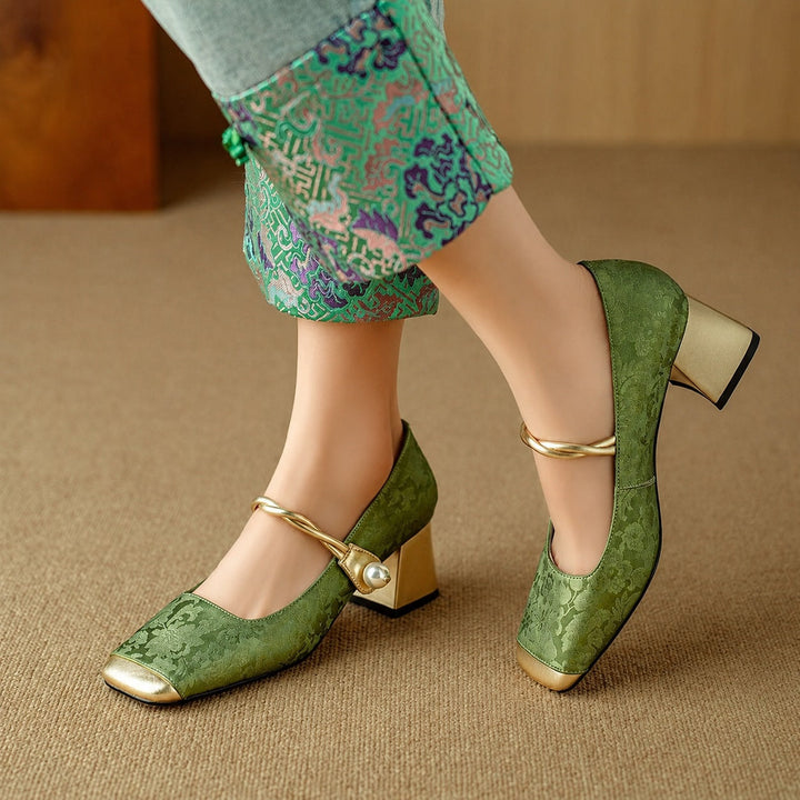 Florette Jacquard Block Heel Pumps