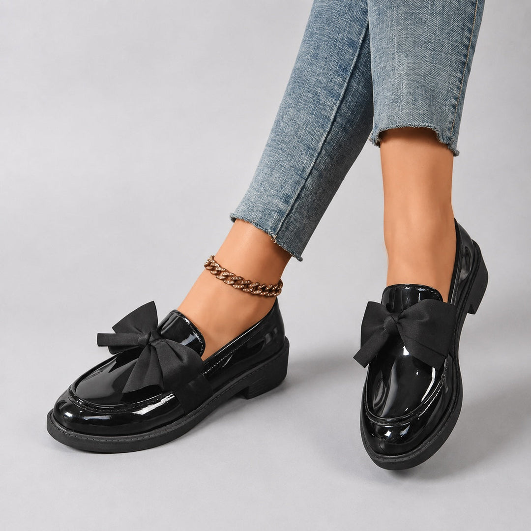 Nelle Glossy Bow Loafers