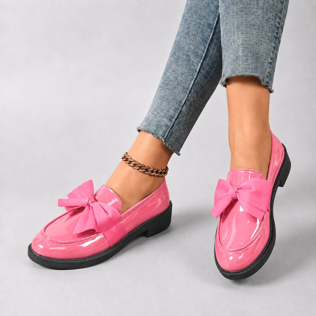 Nelle Glossy Bow Loafers