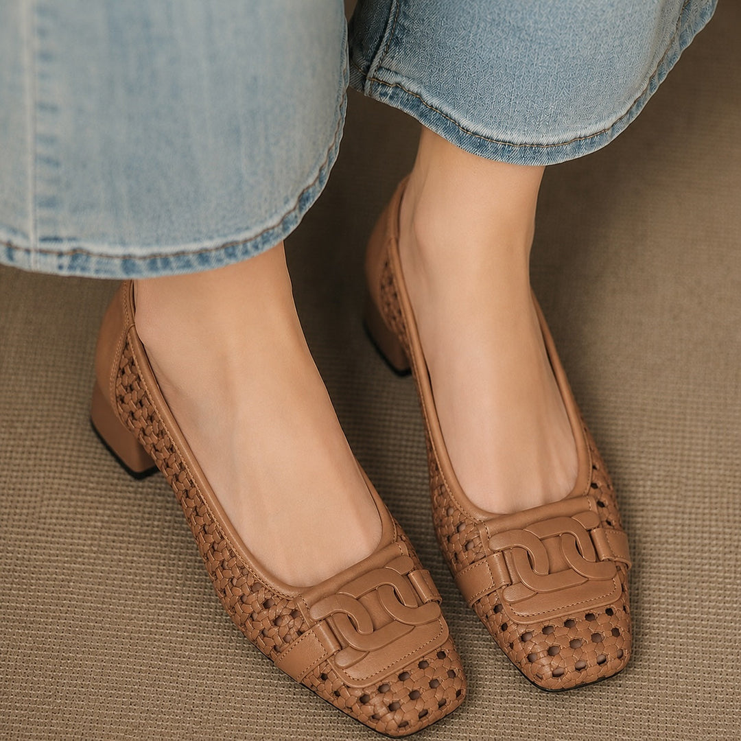 Lavori Woven Leather Block Heel Pumps
