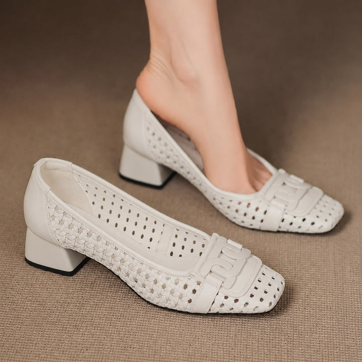 Lavori Woven Leather Block Heel Pumps