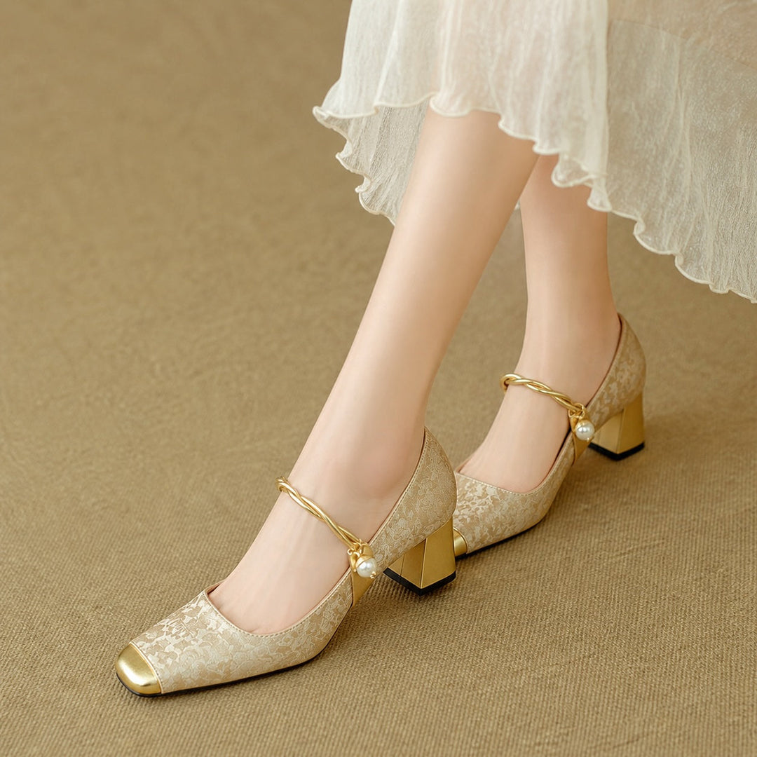 Florette Jacquard Block Heel Pumps