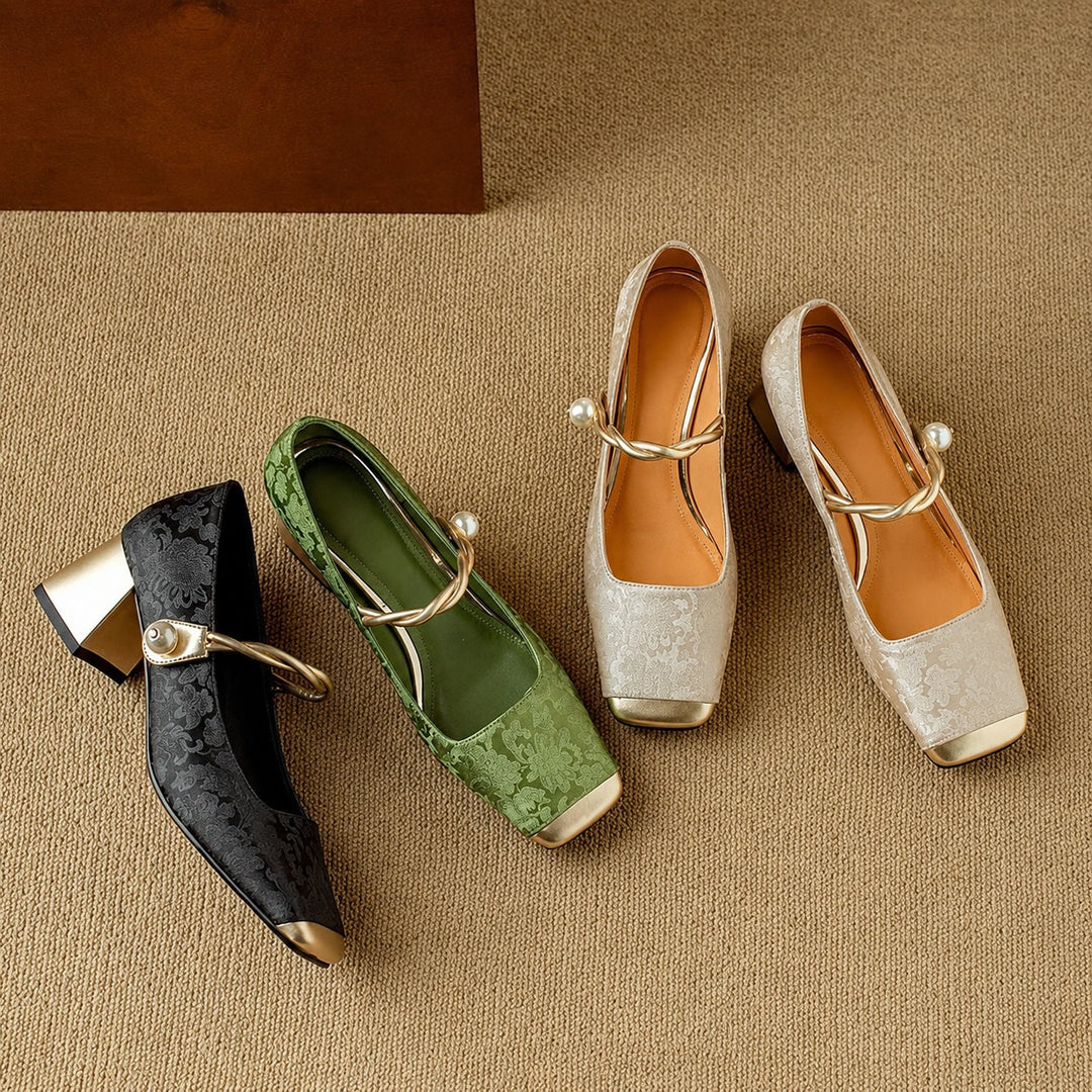 Florette Jacquard Block Heel Pumps