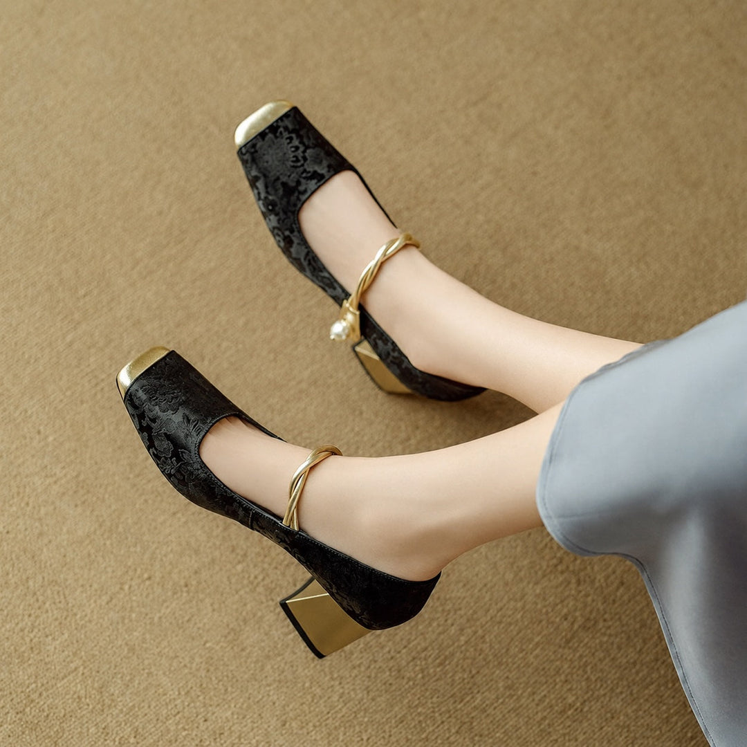 Florette Jacquard Block Heel Pumps