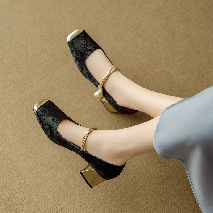 Florette Jacquard Block Heel Pumps