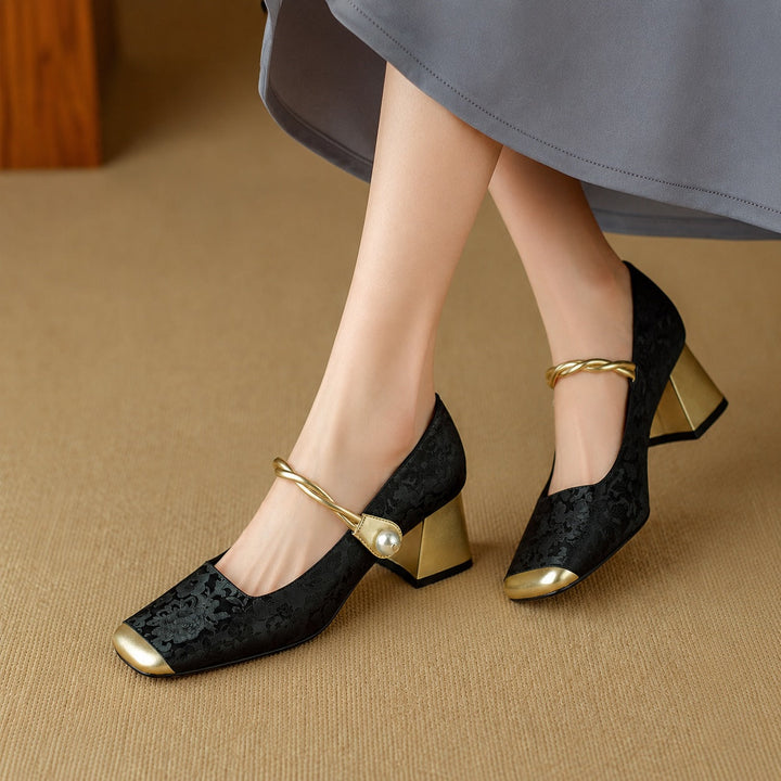 Florette Jacquard Block Heel Pumps
