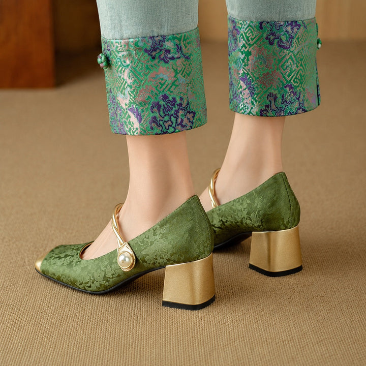 Florette Jacquard Block Heel Pumps