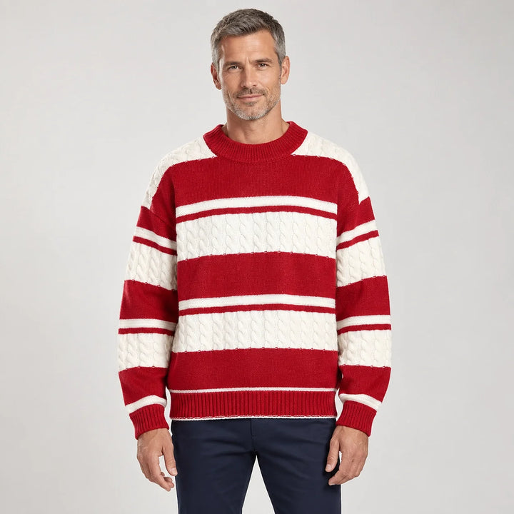 Byrne Cable-Knit Crewneck Sweater — 1175 Bright Red (apparel front)