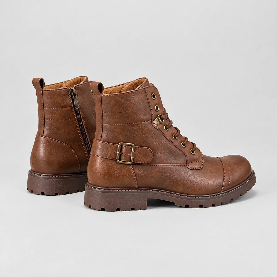 Dalworth Leather Combat Boots — 688 Brown (mens shoe angle)