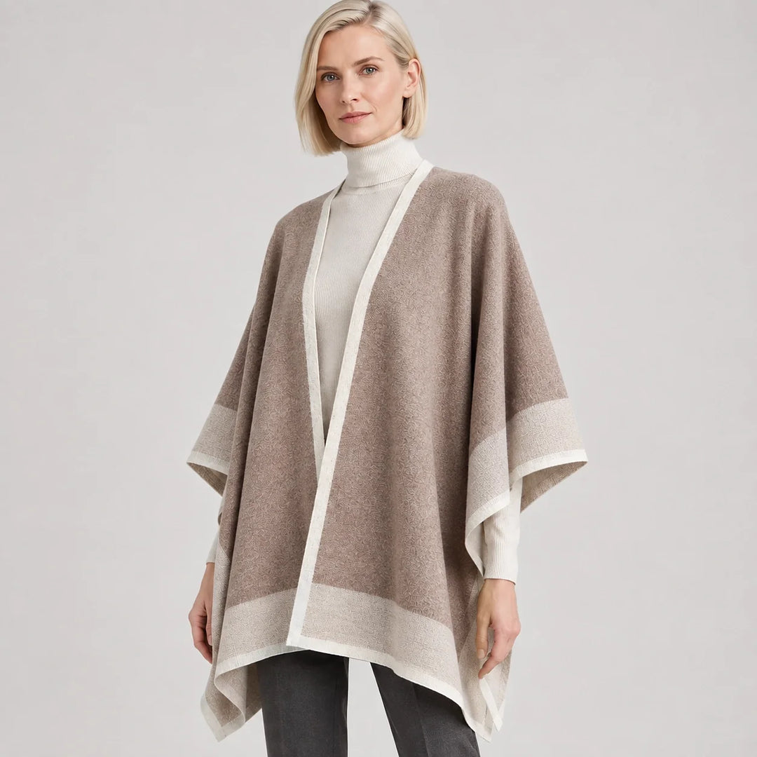 Halvera Merino Wool Poncho — Beige (apparel detail)
