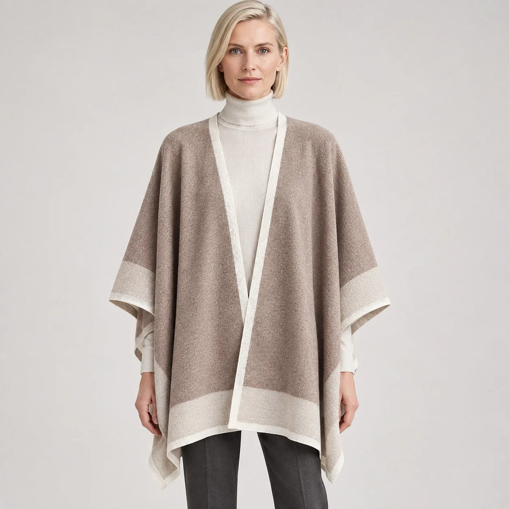 Halvera Merino Wool Poncho — Beige (apparel front)