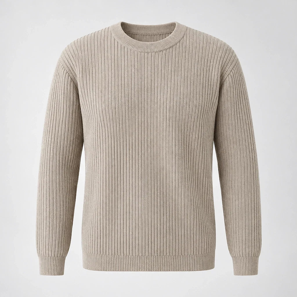 Harlen Ribbed Crewneck Sweater — Beige (apparel solo)