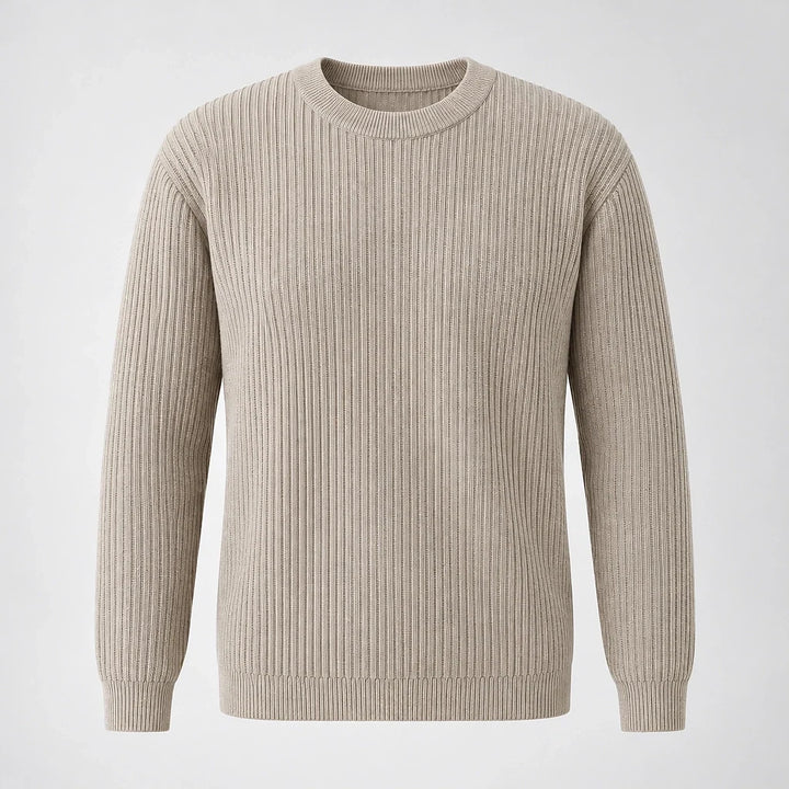 Harlen Ribbed Crewneck Sweater — Beige (apparel solo)