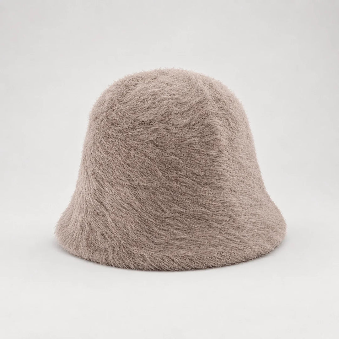 Beloria Rabbit Fur Bucket Hat — Beige (headwear solo front)