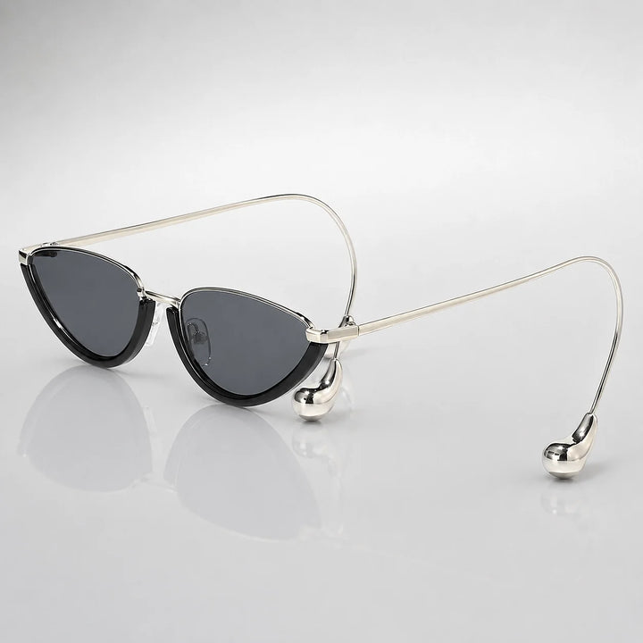 Halvra Cat-Eye Sunglasses — Black And Silver Frame All Gray Piece (sunglasses hero)