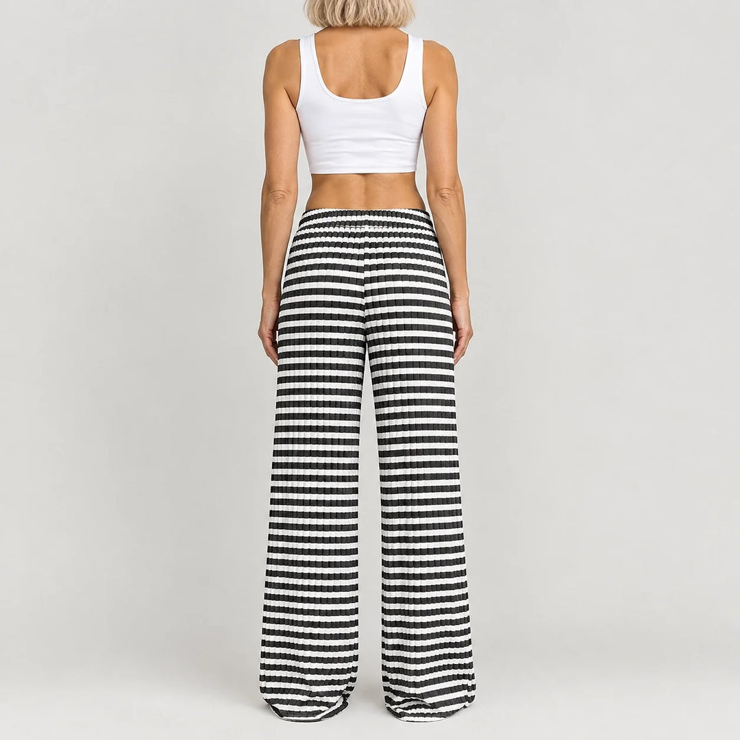 Delwyn Ribbed Drawstring Pants — Black And White Stripes (apparel back)
