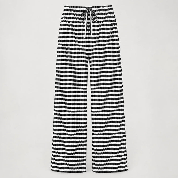Delwyn Ribbed Drawstring Pants — Black And White Stripes (apparel solo)