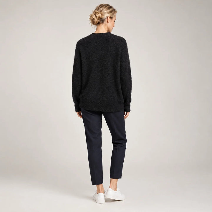 Beloru Cashmere Crewneck Sweater — Black (apparel back)