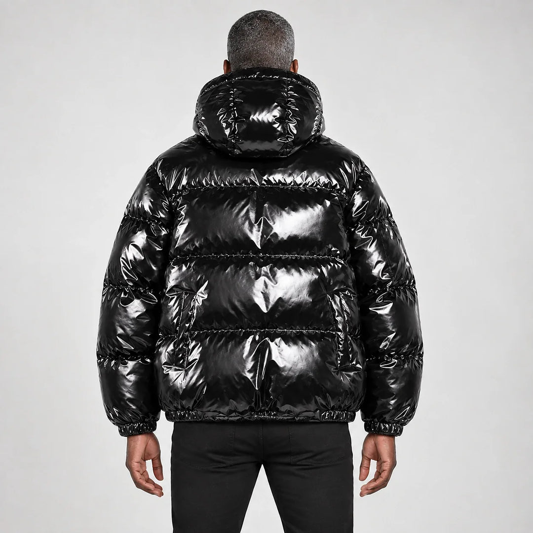 Byrne Glossy Puffer Jacket — Black (apparel back)