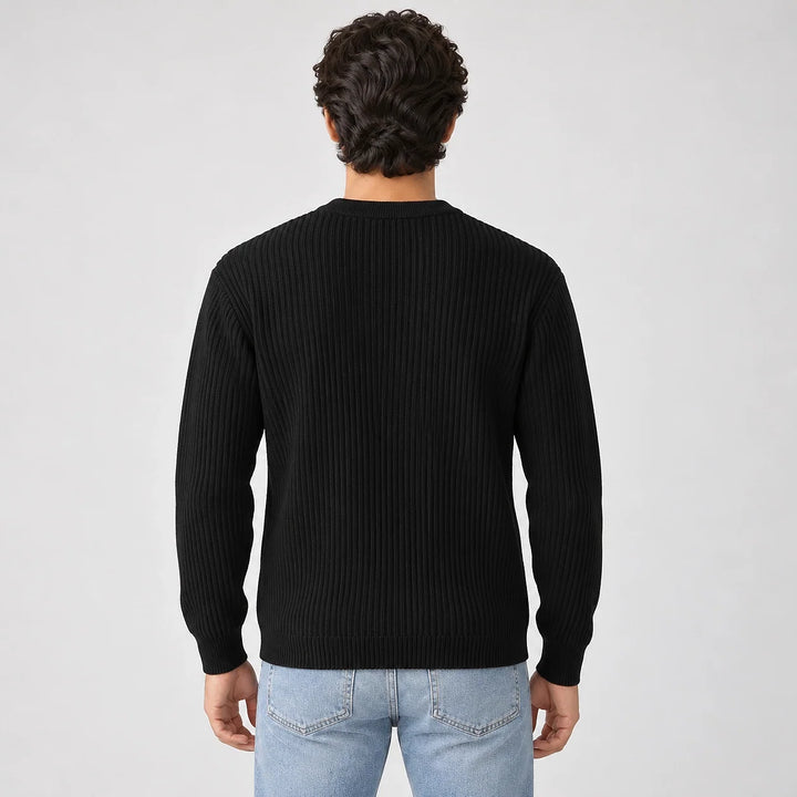 Harlen Ribbed Crewneck Sweater — Black (apparel back)