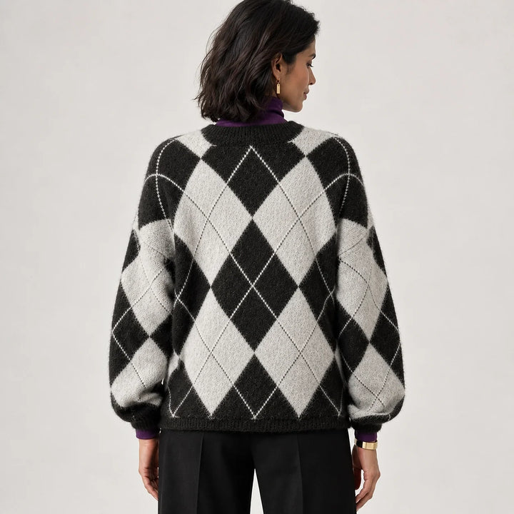 Halwyn Argyle Knit Sweater — Black (apparel back)