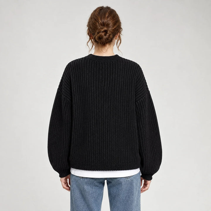Brynn Ribbed Knit Sweater — Black (apparel back)