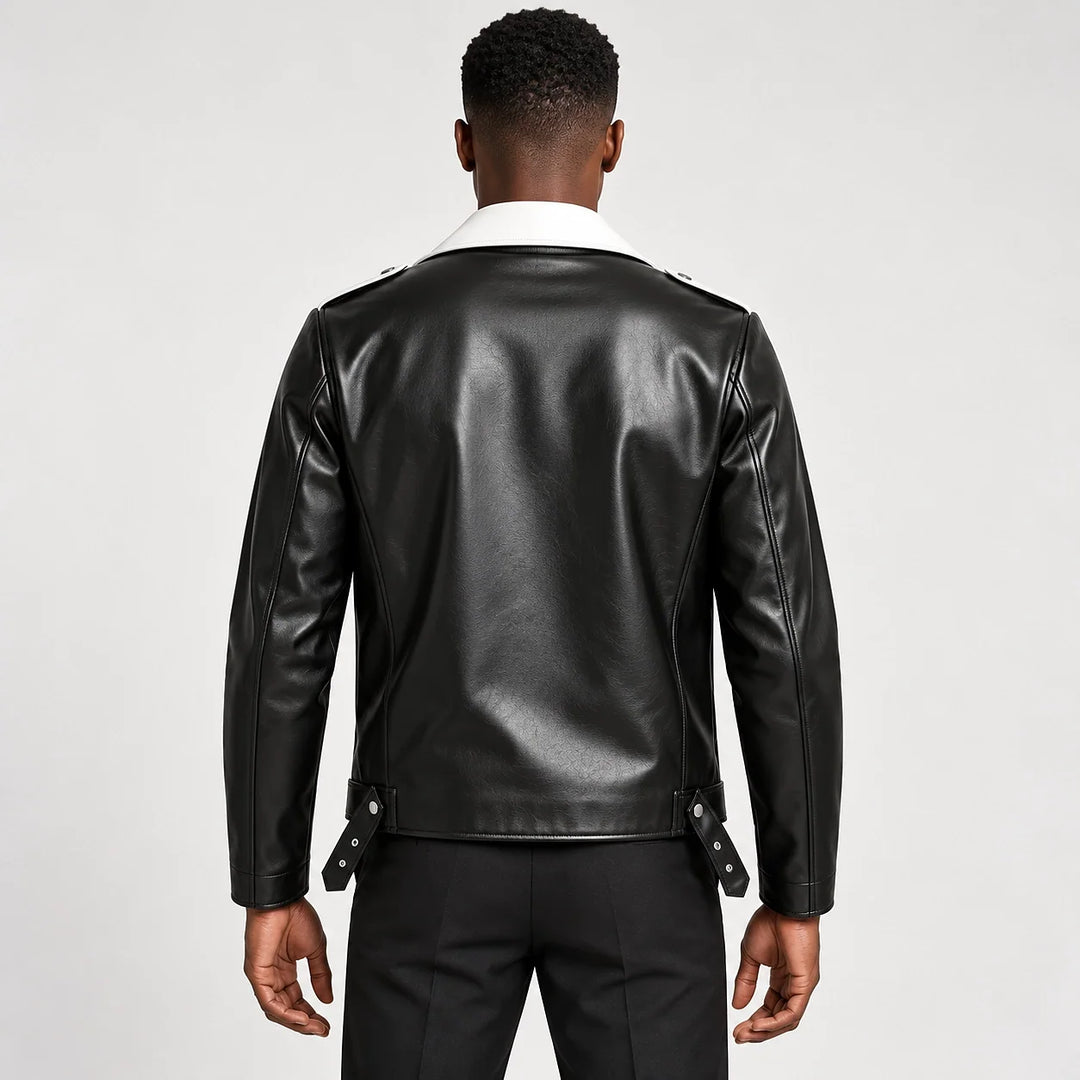 Marovienne Leather Biker Jacket — Black (apparel back)