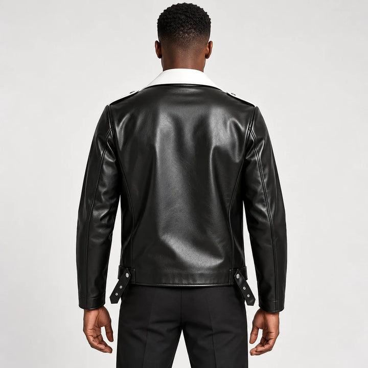 Marovienne Leather Biker Jacket — Black (apparel back)
