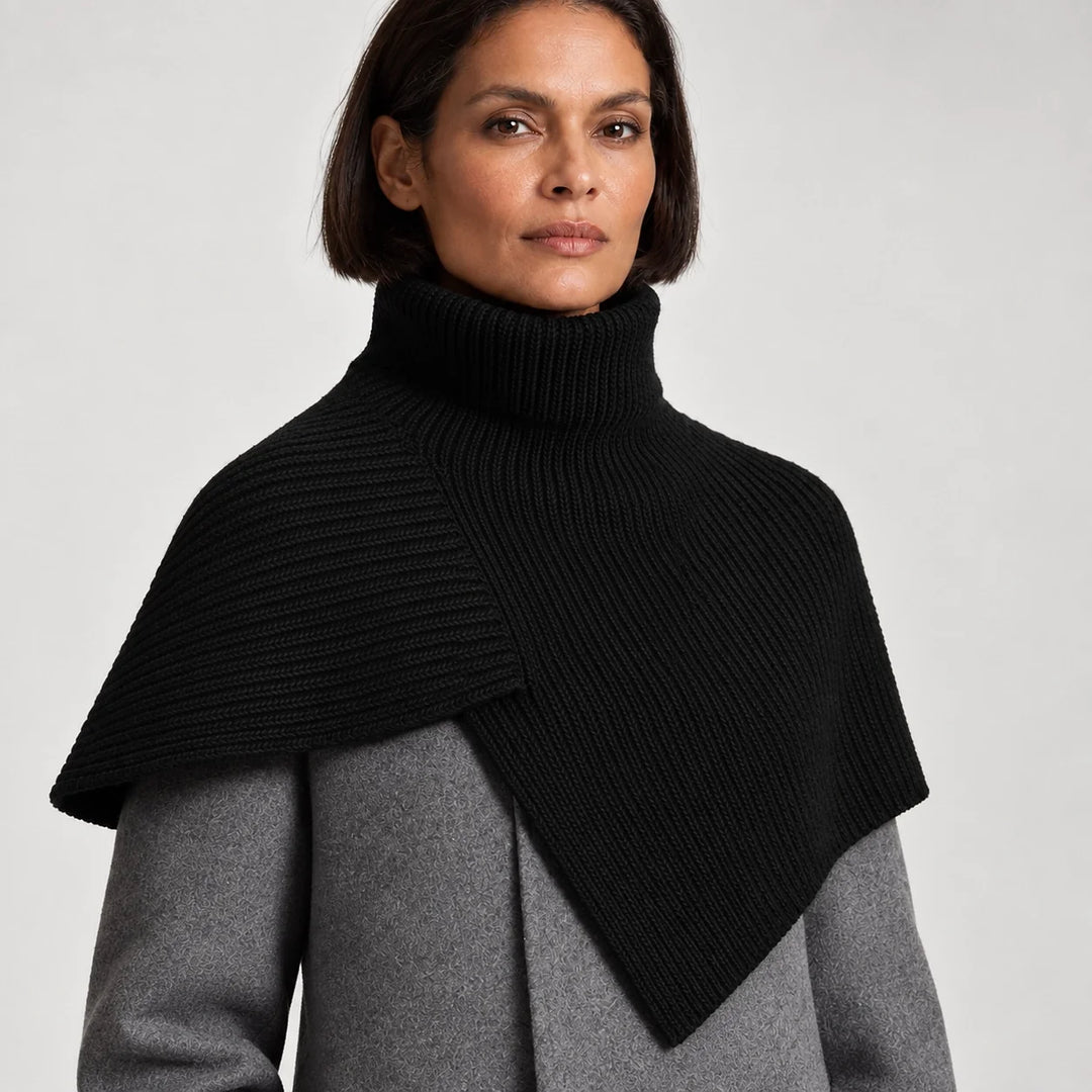 Belvara Ribbed Knit Wrap — Black (apparel detail)