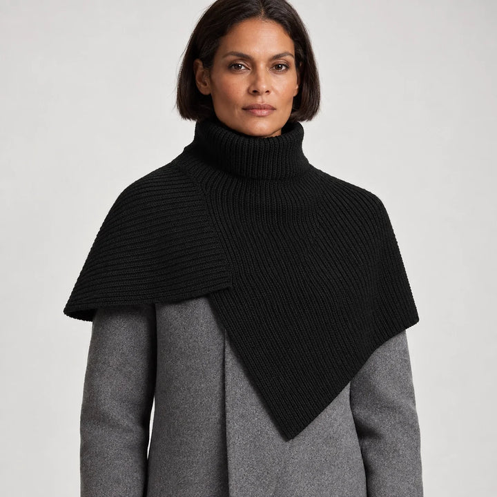 Belvara Ribbed Knit Wrap — Black (apparel front)