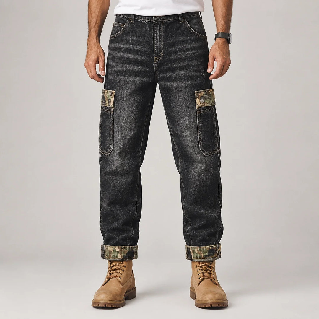 Breckon Cotton Cargo Jeans — Black (apparel front)
