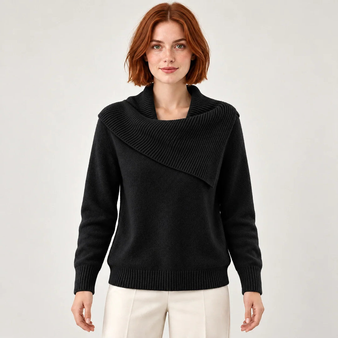 Dorevessa Scarf Collar Sweater — Black (apparel front)