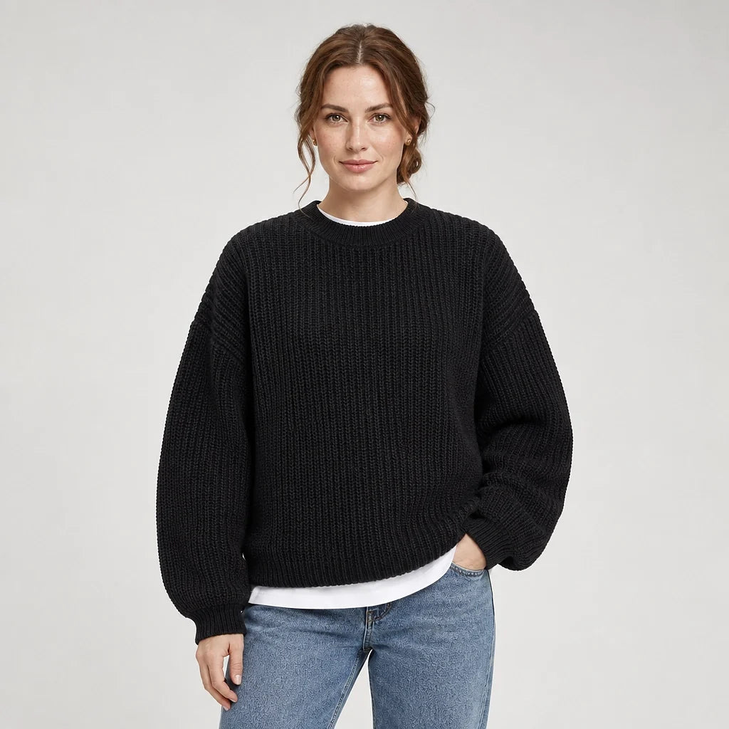 Brynn Ribbed Knit Sweater — Black (apparel front)
