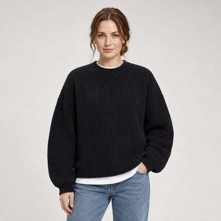 Brynn Ribbed Knit Sweater — Black (apparel front)