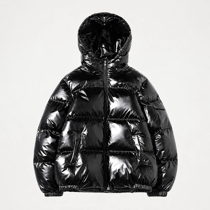 Byrne Glossy Puffer Jacket — Black (apparel solo)