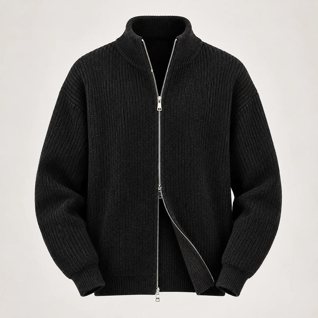 Daxton Ribbed Knit Cardigan — Black (apparel solo)