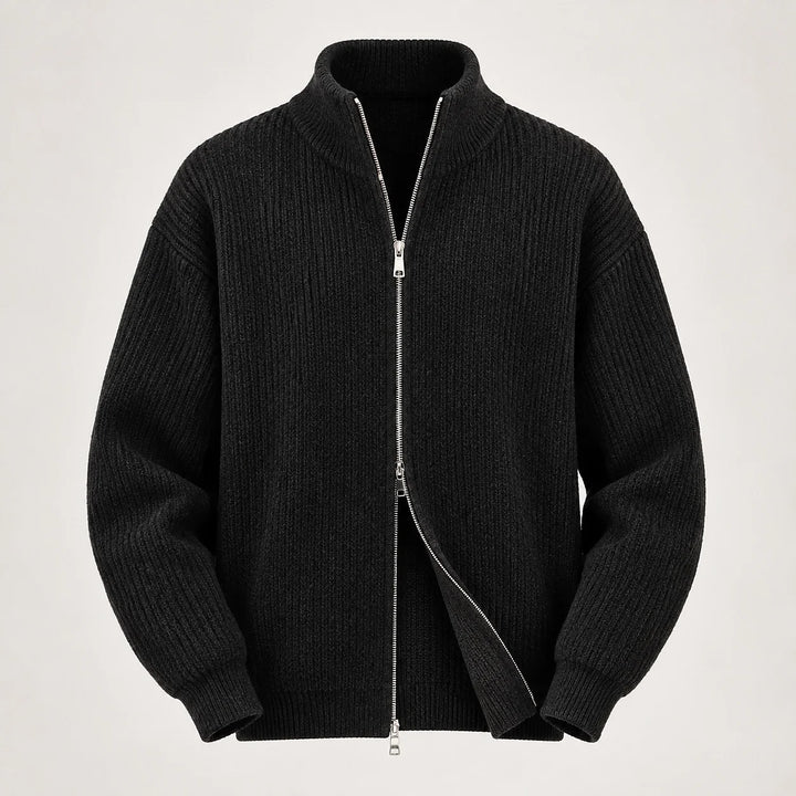 Daxton Ribbed Knit Cardigan — Black (apparel solo)