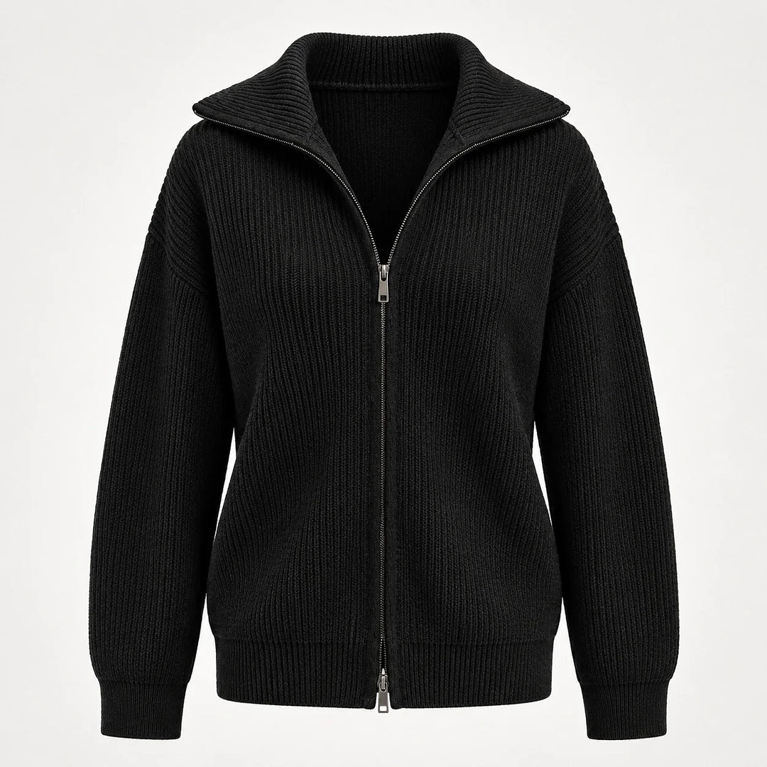 Pelara Ribbed Knit Cardigan — Black (apparel solo)