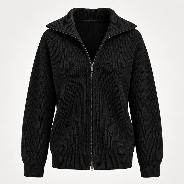 Pelara Ribbed Knit Cardigan — Black (apparel solo)