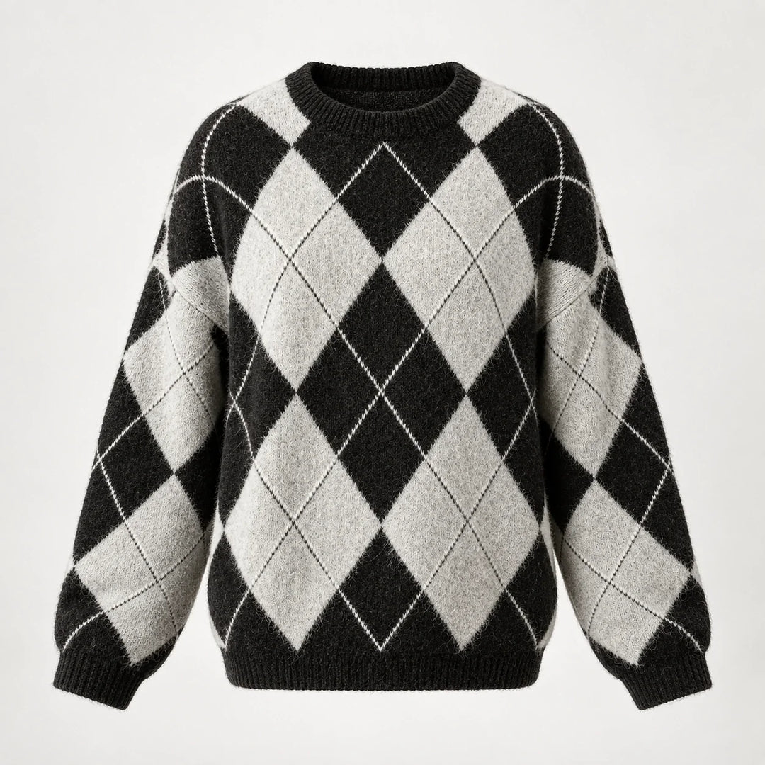Halwyn Argyle Knit Sweater — Black (apparel solo)