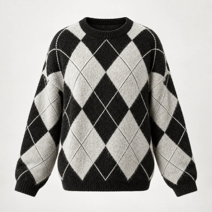 Halwyn Argyle Knit Sweater — Black (apparel solo)