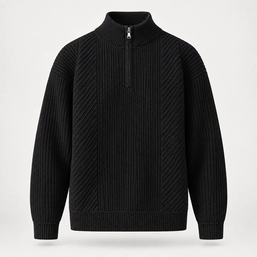 Bruthen Ribbed Half-Zip Sweater — Black (apparel solo)
