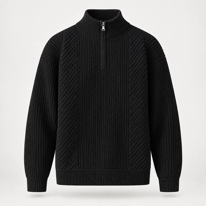 Bruthen Ribbed Half-Zip Sweater — Black (apparel solo)