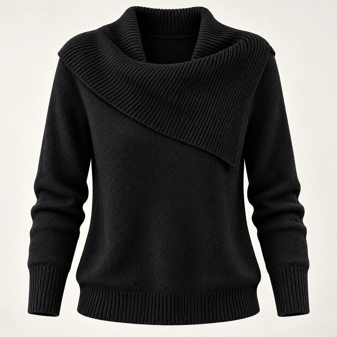 Dorevessa Scarf Collar Sweater — Black (apparel solo)