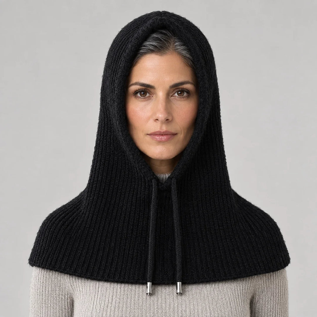 Brynn Wool Blend Balaclava Hood — Black (headwear model front)