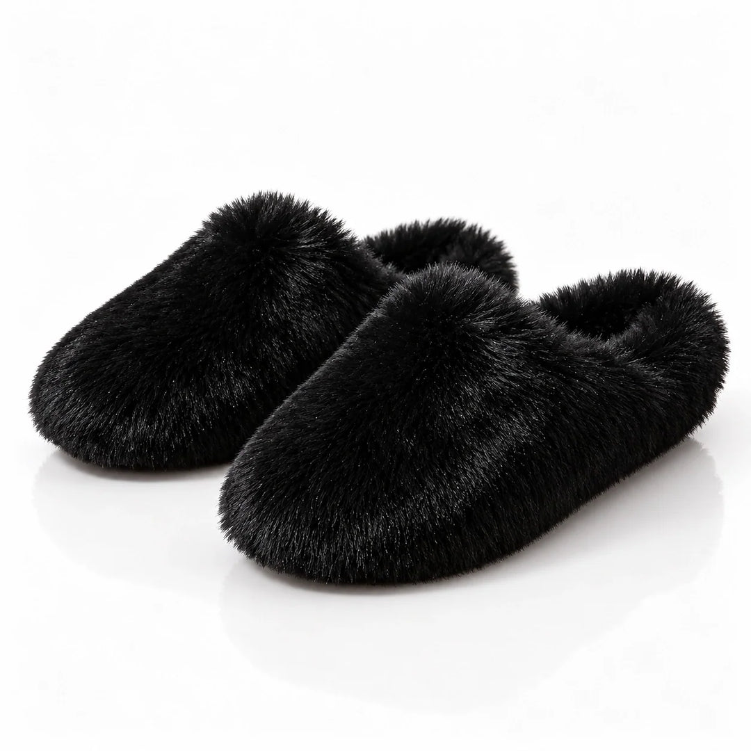 Beluro Plush Slippers — Black (imitation Fox Fur) (womens shoe hero)