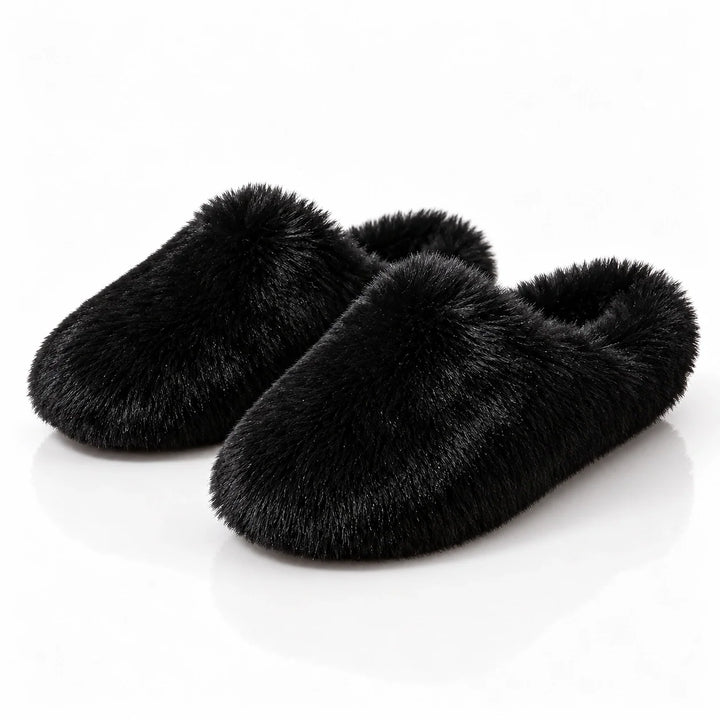 Beluro Plush Slippers — Black (imitation Fox Fur) (womens shoe hero)