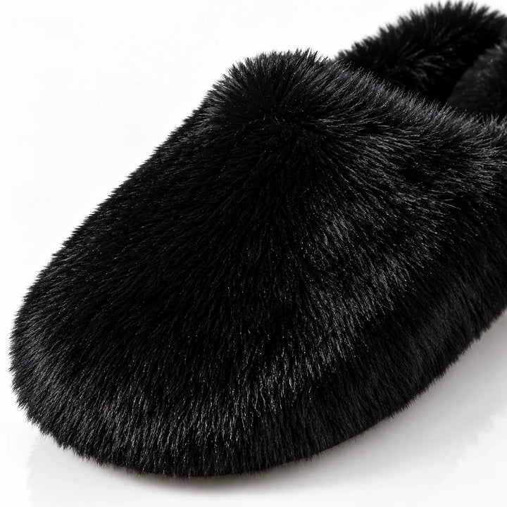 Beluro Plush Slippers — Black (imitation Fox Fur) (womens shoe macro)