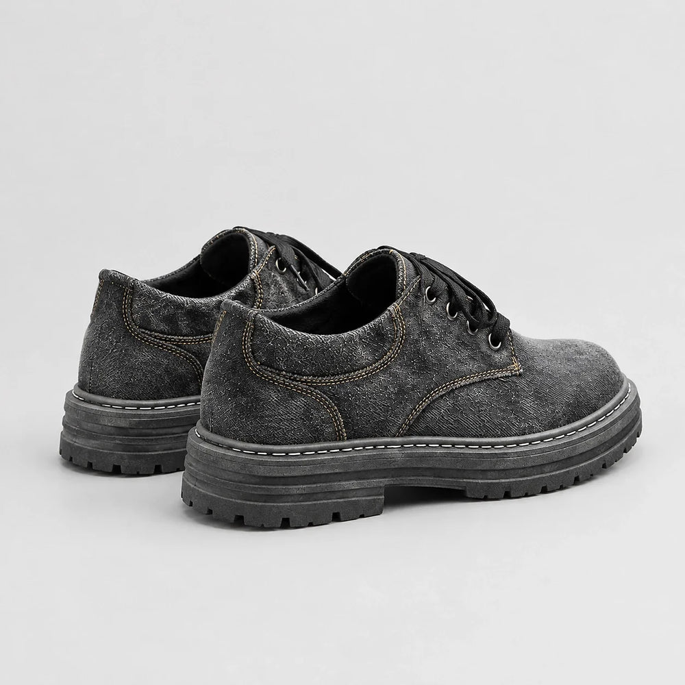 Harlow Denim Derby Shoes — Black (mens shoe angle)